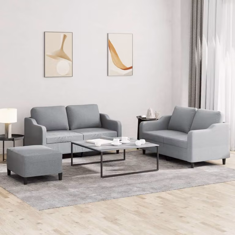 vidaXL Set di Divani 3 pz Moderno in Tessuto Grigio con Cuscini