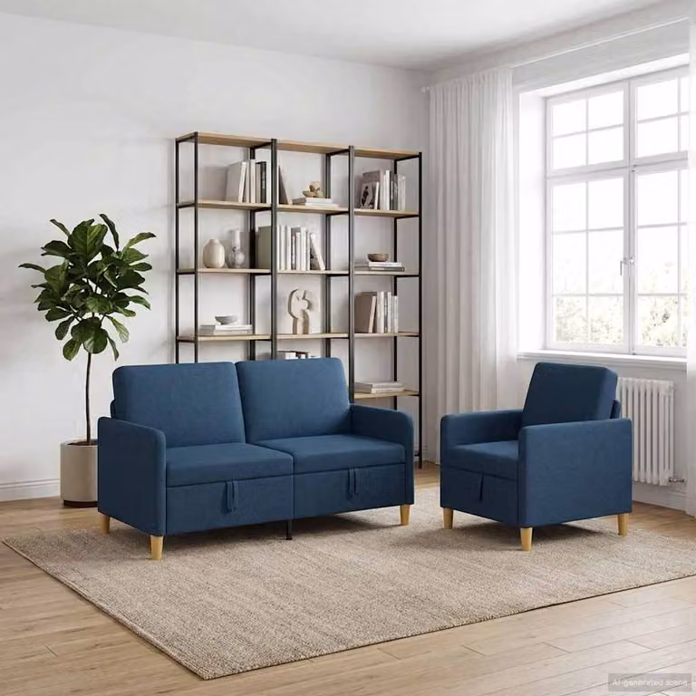 Set di 2 divani moderni vidaXL con contenitore, rivestimento in tessuto blu e seduta sollevabile per il tuo soggiorno