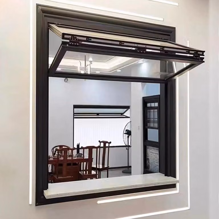 Finestra scorrevole in alluminio nero, regolabile, arrotolabile, pieghevole e scorrevole, con sistema di fissaggio a doppia staffa, ideale per vetrine di caffè e fioristi, dimensioni 91,4 cm