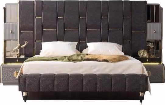 Luxus Bett 2x Nachttische Hochwertig Schlafzimmermöbel Holzgestell Design Möbel