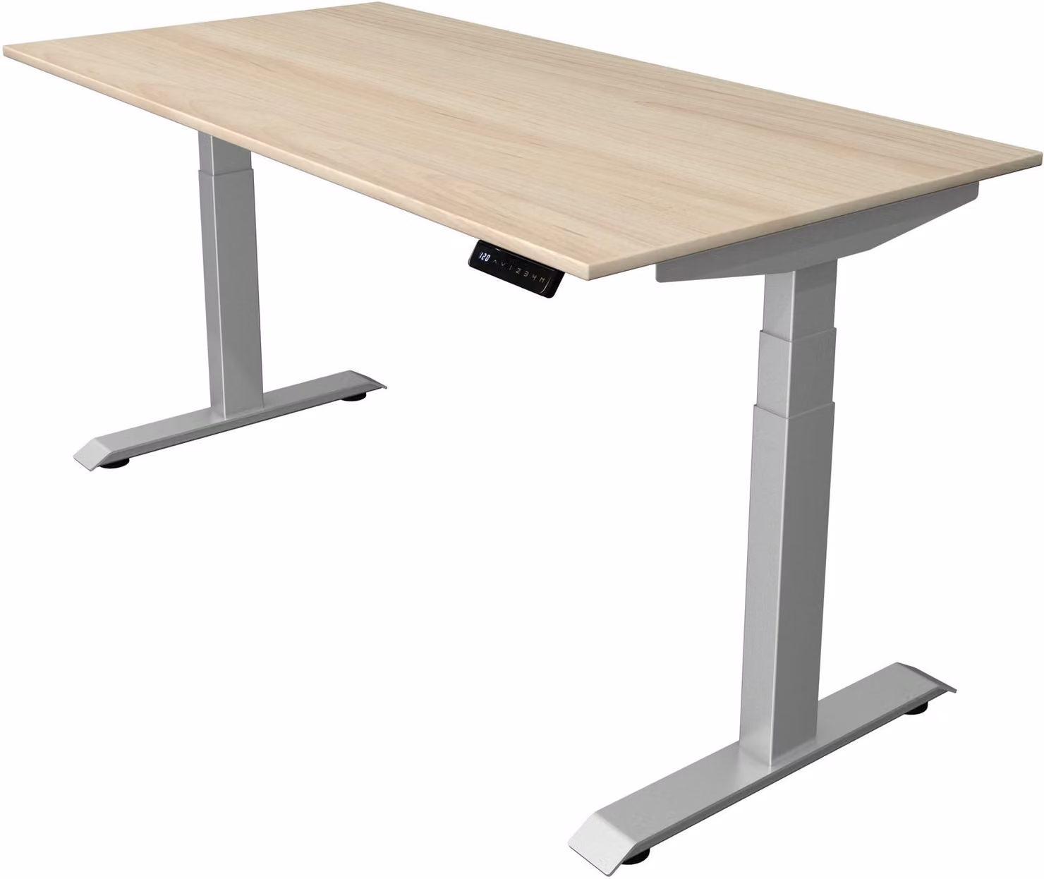 Scrivania Move 4 regolabile elettricamente in altezza, colore struttura:argento, dimensioni piano d'appoggio:160 x 80 cm, colore piano d'appoggio:acero