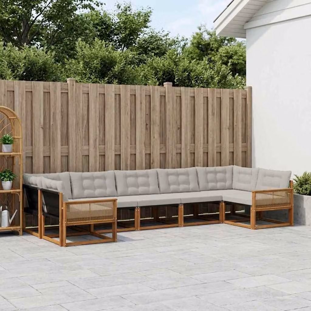 Set di divani da esterno vidaXL a forma di L composto da 7 pezzi in legno di acacia e tessuto textilene, colore beige e grigio