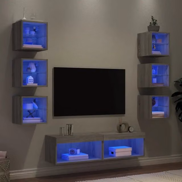 Mobili TV a Muro con LED 8pz Grigio Sonoma Legno Multistrato 3216638