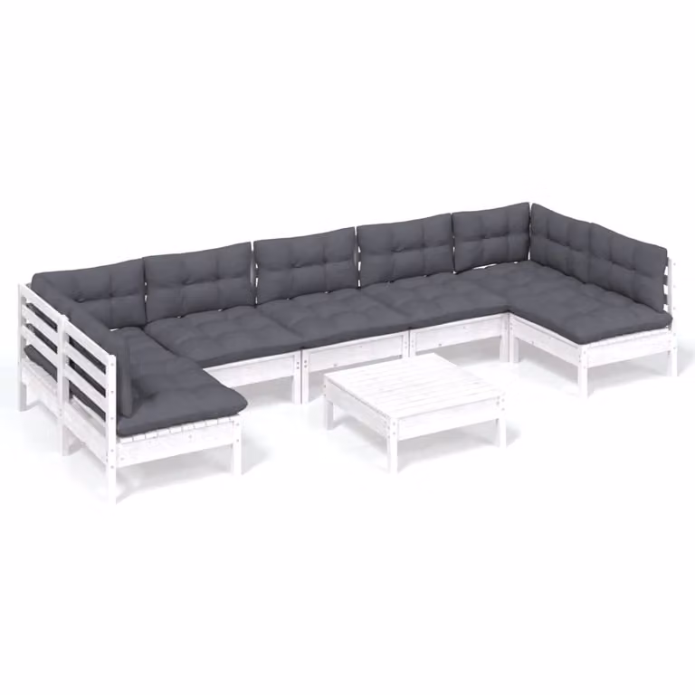 Set Divani da Giardino 8 pz con Cuscini Bianchi Legno di Pino