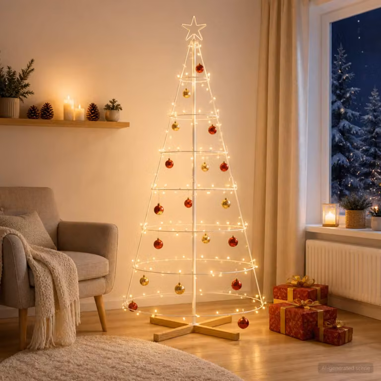 Albero di Natale a cono vidaXL KUOPIO, Acciaio Bianco, Altezza: 180 cm