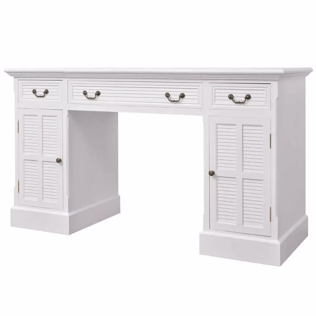 Scrivania moderna a doppia colonna vidaXL bianca in legno e MDF L: 140 cm, P: 48 cm, H: 80 cm – 2