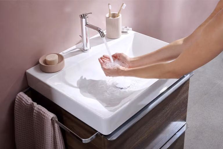 hansgrohe Tecturis S, miscelatore monocomando per lavabo 110, EcoSmart+, con set di scarico a tirante, cromato, 1 pz.