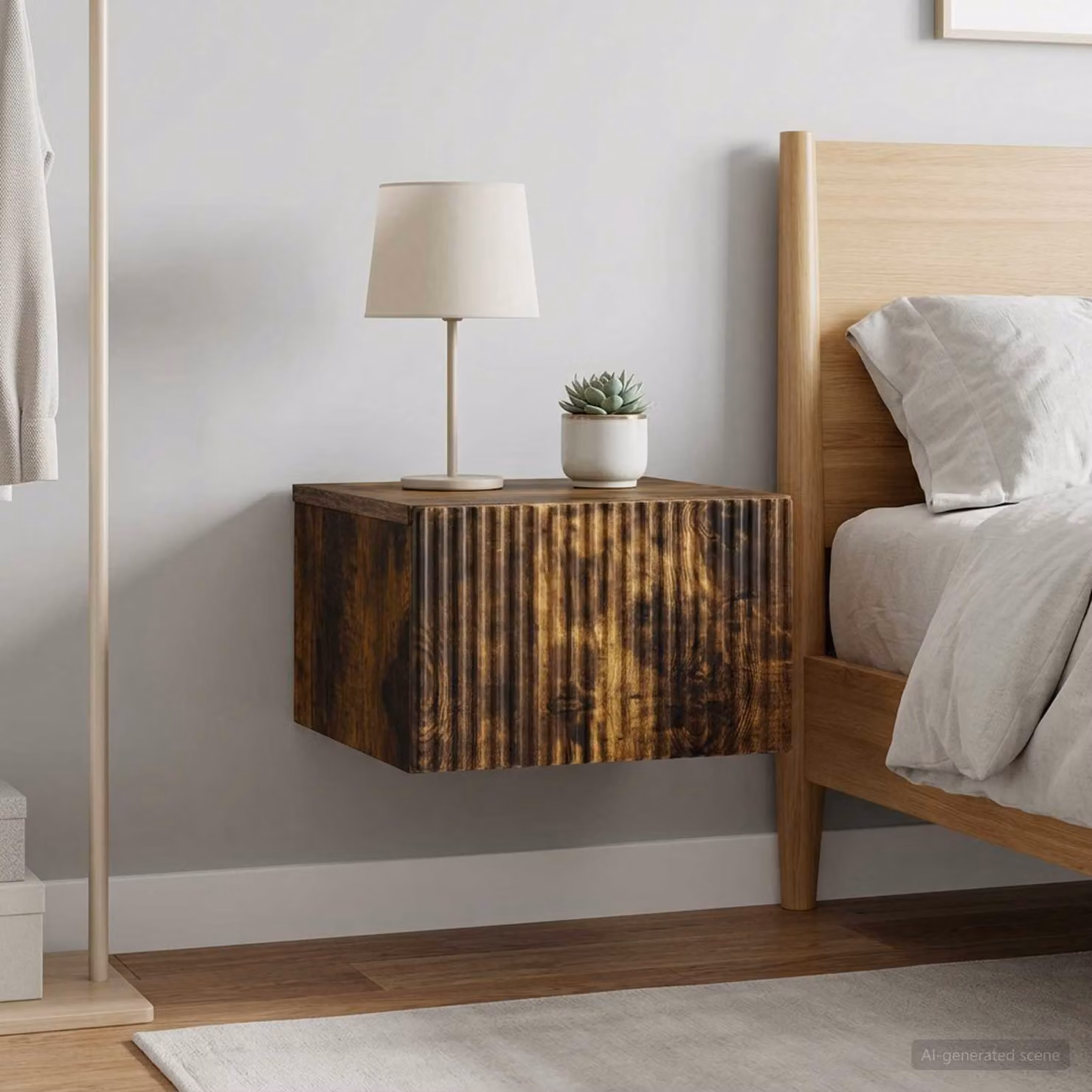 Set di 2 Mobiletti da notte a muro vidaXL in stile moderno, colore Rovere Fumo, L 33 cm x P 34,5 cm x H 20 cm