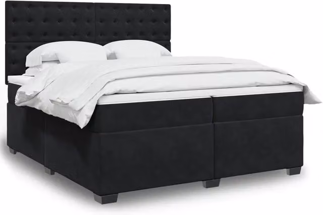 Letto Ibrido vidaXL con Giroletto a Molle e Materasso in Velluto Nero e Bianco L/P: 200 x 200 cm