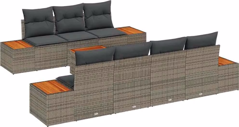 Set Divano da Giardino con cuscino 8 pcs Grigio Poly Rattan