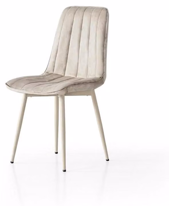 Sedia beige, comoda, morbida, in tessuto e metallo, in stile moderno, confortevole