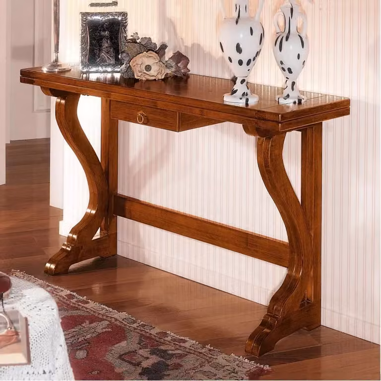 Tavolo consolle in legno marrone con cassetto e piano ribaltabile Mobili 2G L/P/H: 140 x 40 x 83 cm