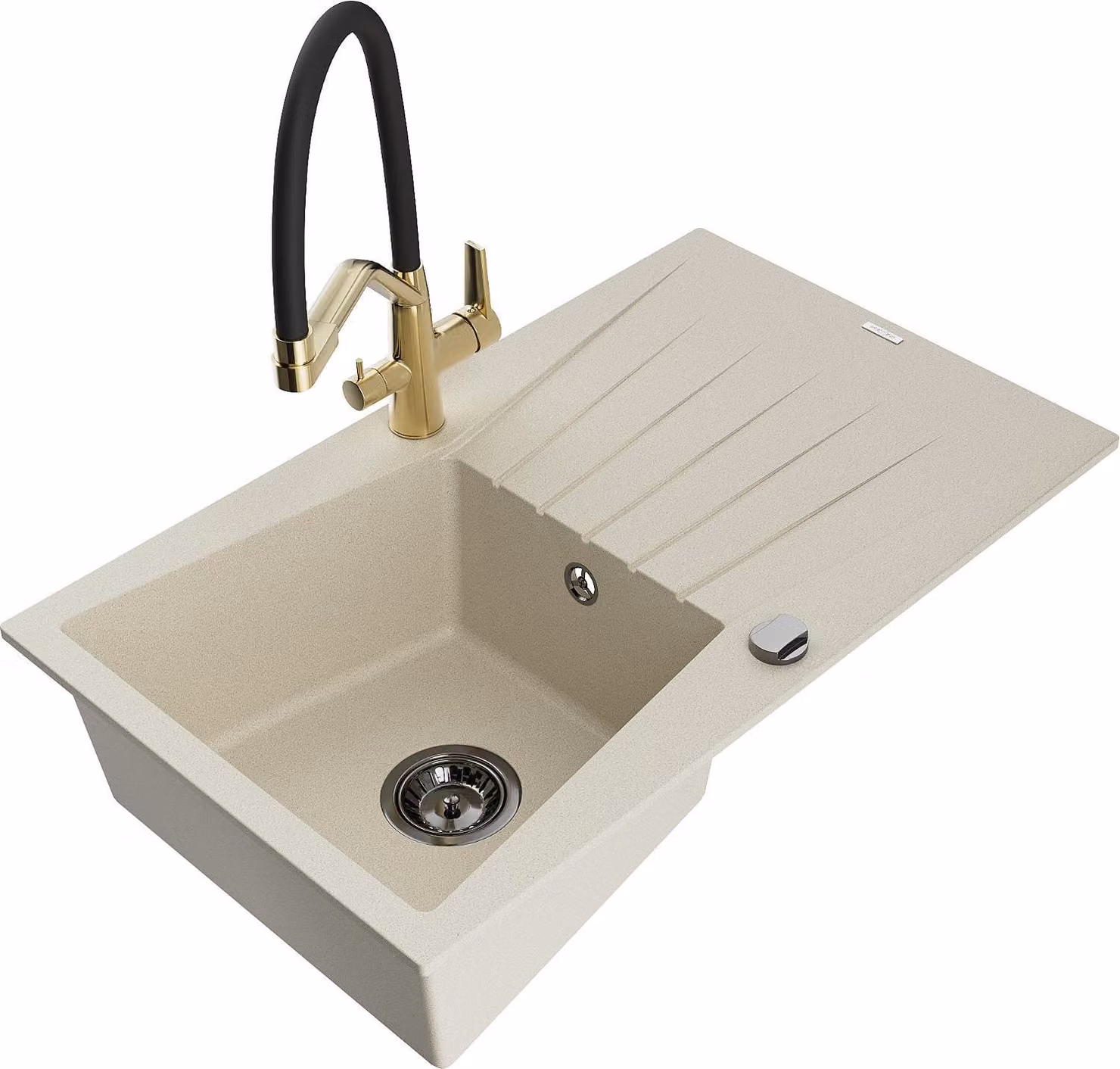 Mexen Cesar lavello in granito 1-vasca con scolapiatti e rubinetto da cucina Duo, beige - 6514-69-671701-57-B