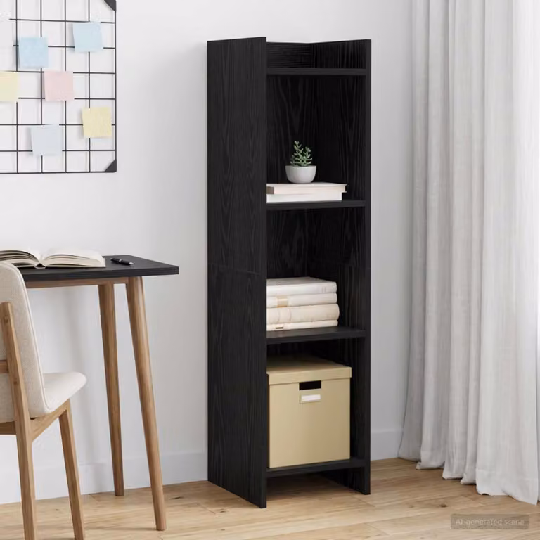 Libreria moderna vidaXL in MDF per soggiorno o ufficio, colore nero e marrone, H 111 x L 30 x P 30 cm