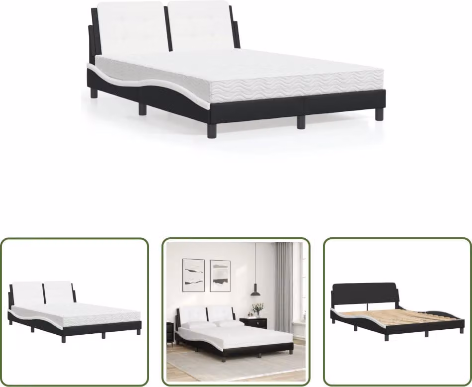 The Living Store Letto con materasso bianco e nero 120x200 cm in ecopelle
