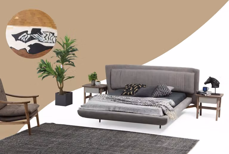 Bett Bettrahmen Doppelbett Stoff Modern Grau Schlafzimmer Doppel