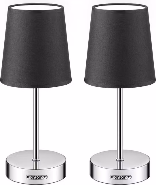 Set di 2 lampade da tavolo Monzana in metallo grigio con paralume in tessuto, H 32 cm x L 13 cm x P 13 cm