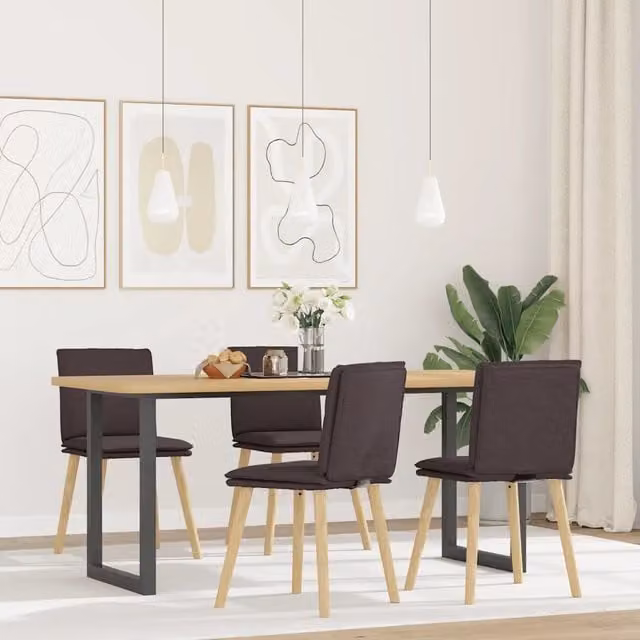 Set di 4 sedie da pranzo moderne vidaXL in tessuto marrone con struttura in legno e metallo – 1