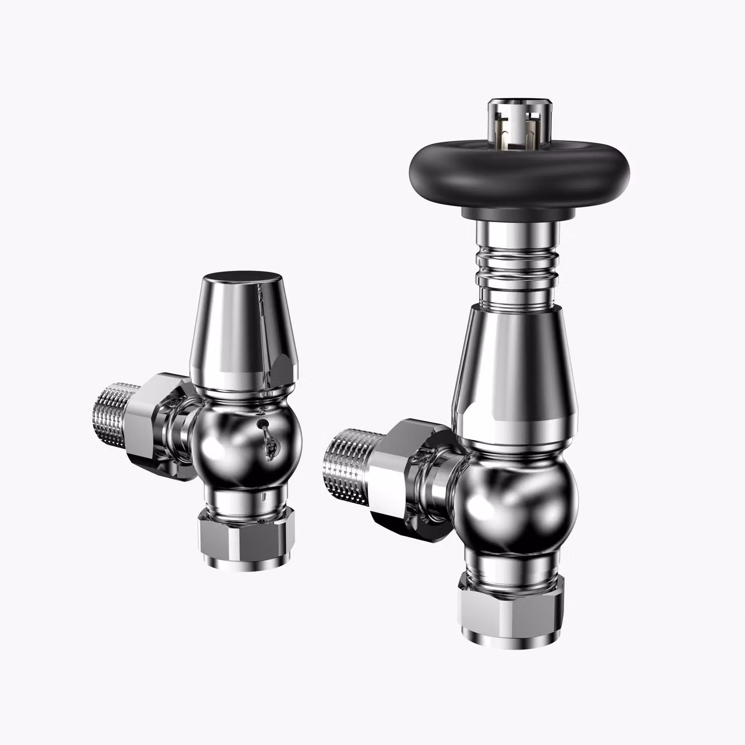 Valvole per radiatori TRV, cromate, con raccordo di ritorno da 15 mm, azionamento manuale