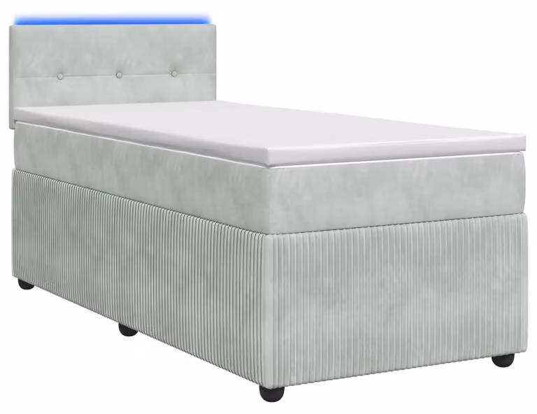 Letto contenitore con rete e materasso, colore grigio chiaro, 90 x 190 cm, rivestito in velluto