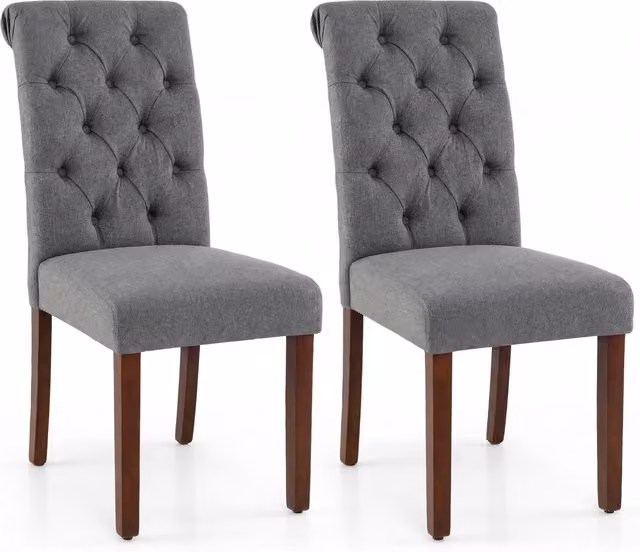 Set di 2 sedie imbottite da cucina cuscino comodo e gambe in legno, Sedia sala da pranzo con schienale alto massello Grigio