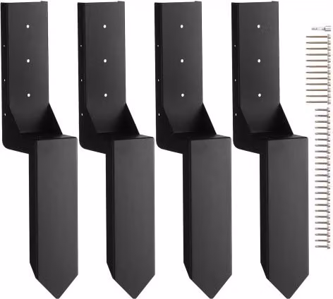 VEVOR Kit di riparazione pali per recinzione in acciaio inossidabile nero, 4 pezzi, staffa per pali da 89 x 89 mm e picchetto di ancoraggio a terra per pali in legno