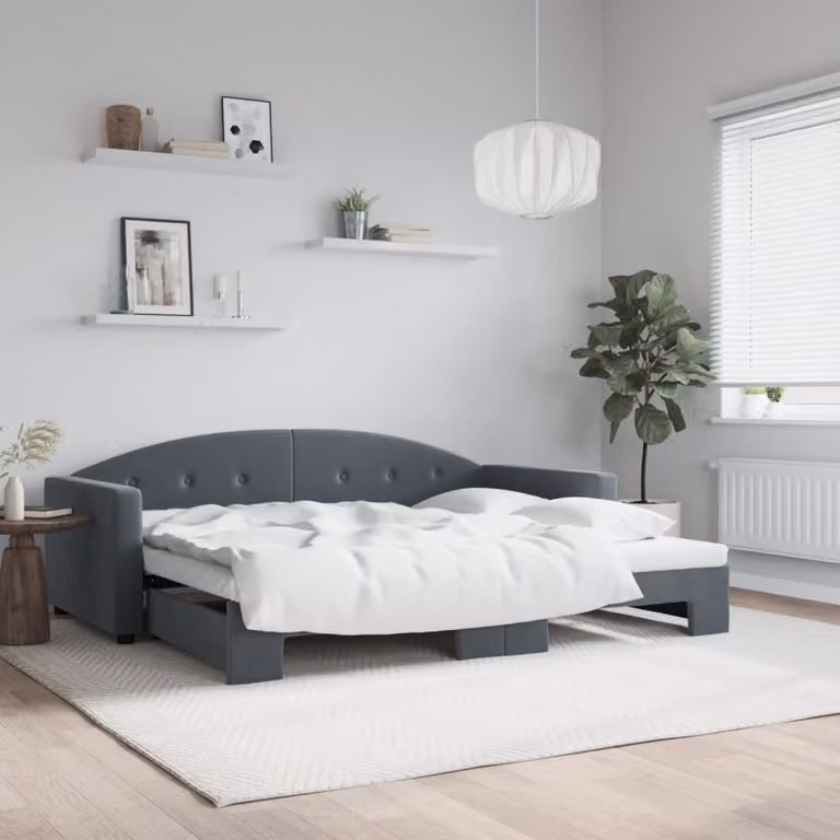 vidaXL Divano Letto con Letto Estraibile in Velluto Grigio L/P/H: 222 x 100 x 75 cm
