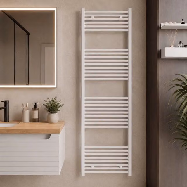 Termoarredo scaldasalviette tubolare tondo in acciaio bianco opaco *** finitura- bianco opaco, misure h1800xl600xi550...