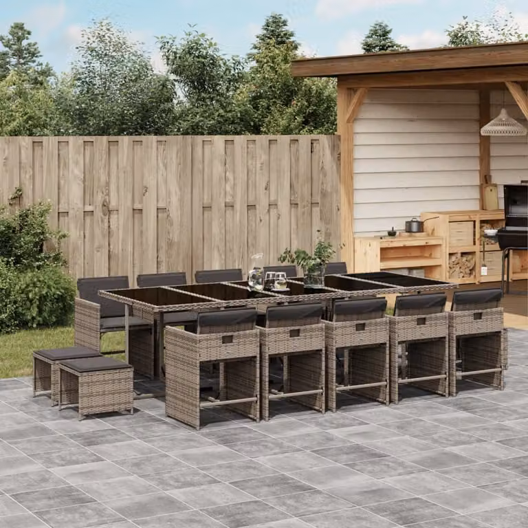 vidaXL Set da Pranzo da Giardino 15 pz in Polyrattan Grigio e Nero con Piano in Vetro