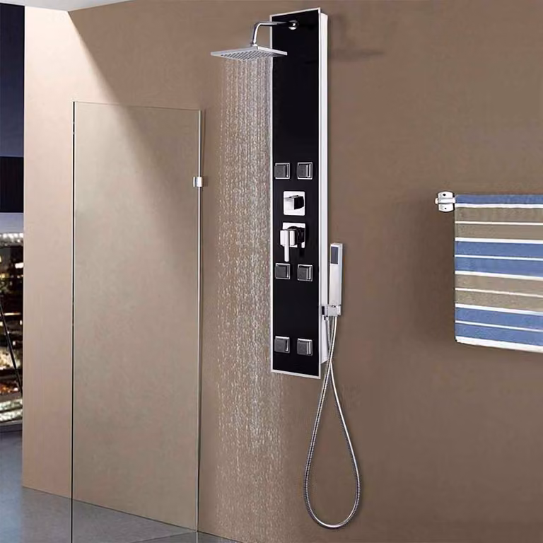 Pannello Doccia Singolo Fisso in Vetro Trasparente vidaXL Nero L/P/H: 42,1 x 18 x 120 cm
