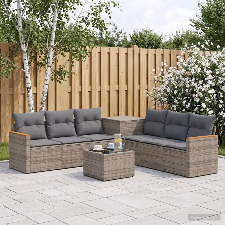 Set di divani da giardino a forma di U vidaXL in polyrattan con tavolino da caffè e cuscini, Grigio e Antracite