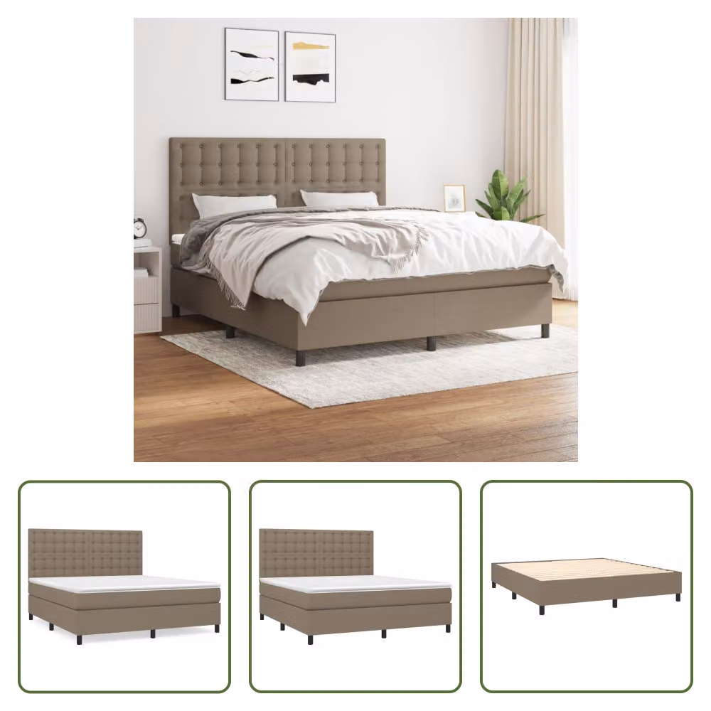 The Living Store Letto a molle con materasso Taupe 160x200 cm in tessuto