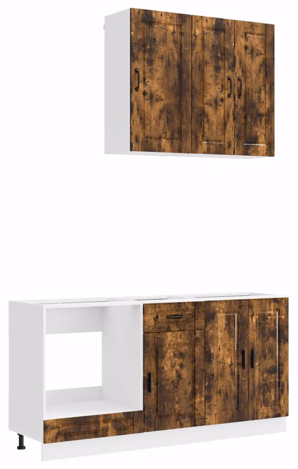 Set da cucina PORTO, composto da 5 elementi, realizzato in legno impiallacciato di quercia affumicata