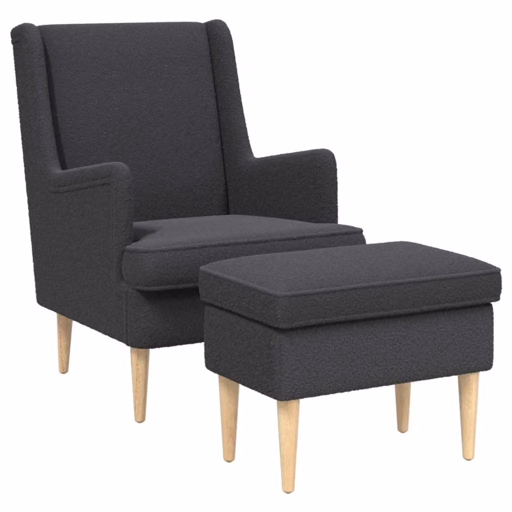 Set Poltrona con Ottoman vidaXL in Tessuto Bouclé Grigio per Soggiorno e Camera da Letto – 2