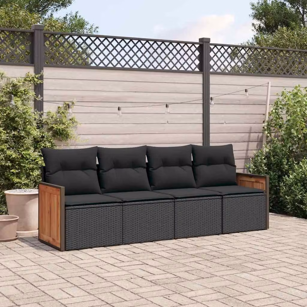Set di Divani da Giardino vidaXL 4 Pezzi con Cuscini Nero in Polyrattan e Acciaio – 1