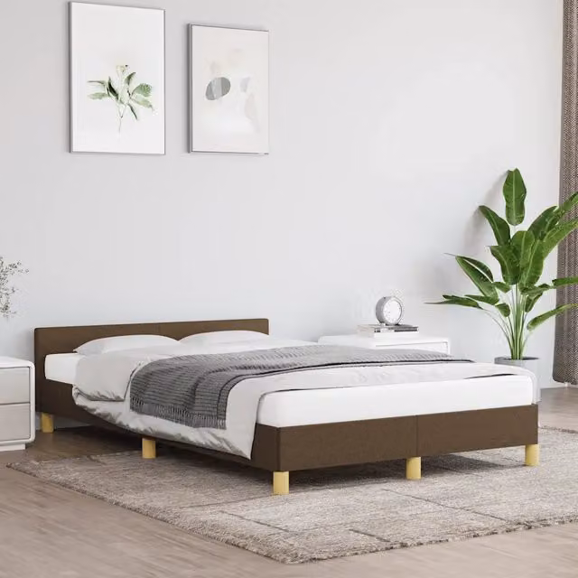 Struttura Letto Design Mania con Giroletto Imbottito in Tessuto Marrone Scuro L/P/H: 200 x 120 x 50 cm
