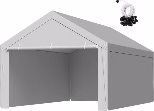 Telo per Posto Auto Coperto 6,09 x 3,96 m con Pareti Grigio Impermeabile Resistente UV per Garage Giardino SXYQCPBHDC13X20