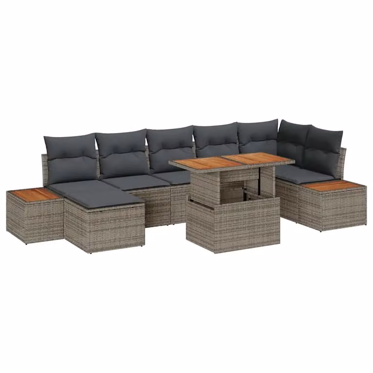 Set Divano da Giardino 8 pz vidaXL in Poly Rattan Grigio con Tavolino e Cuscini