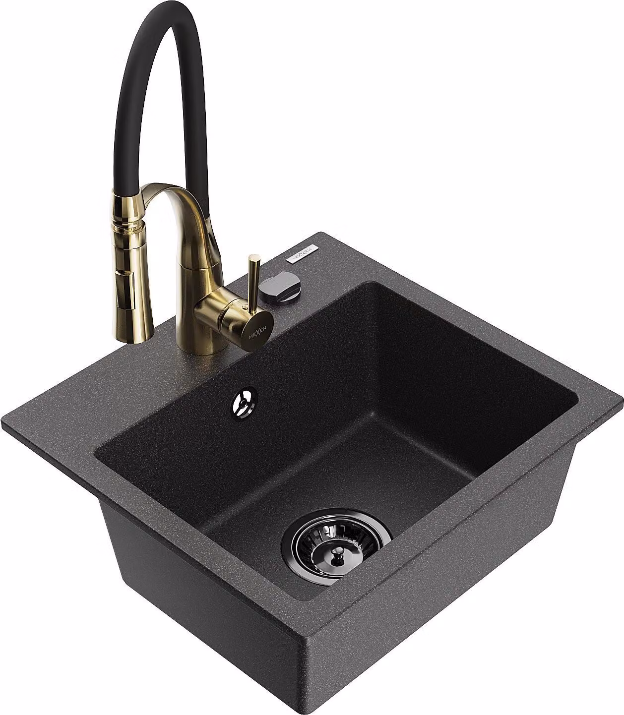 Mexen Milo lavello in granito a 1 vasca con rubinetto da cucina Aster, nero maculato - 6505-76-73450-57-B