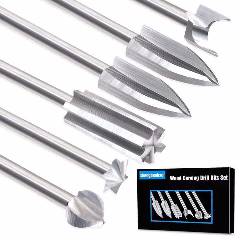 Set di 6 utensili per intaglio del legno, punte da incisore in HSS, accessori per trapano con gambo da 1/8" per utensili rotanti, ideali per progetti fai-da-te