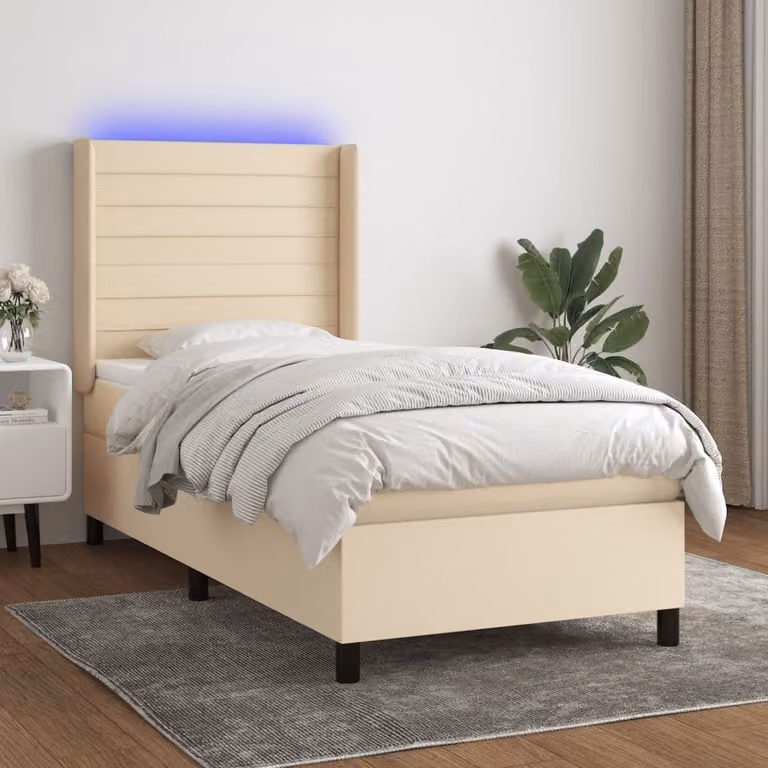 Maison Exclusive - Letto boxspring con materasso e LED color crema 100x200 cm Tessuto
