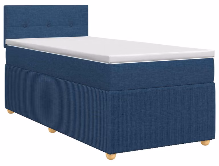 Letto a molle insacchettate con materasso e testiera in tessuto blu 90 x 190 cm