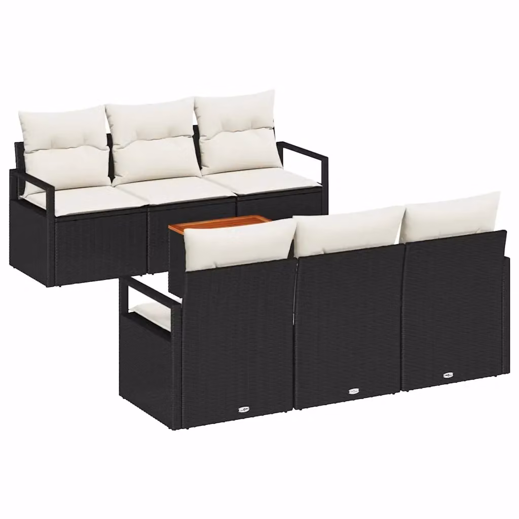 Set Divano da Giardino vidaXL in Polyrattan Nero con Cuscini e Tavolino da 7 Pezzi – 2