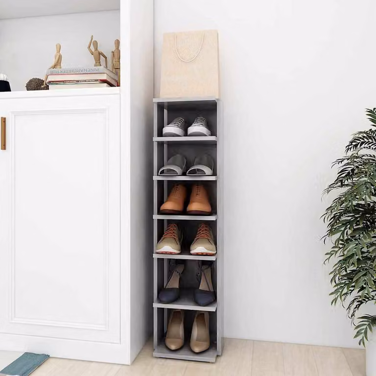 Scarpiera moderna vidaXL in legno multistrato grigio, sospesa a parete, L/P/H: 27,5 x 27 x 102 cm