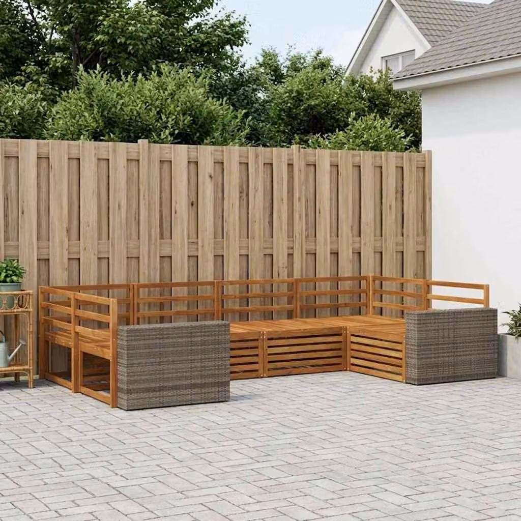 Set di divani da esterno vidaXL in legno di acacia massello marrone, composizione a L con 6 pezzi e cuscini inclusi per giardino e terrazza