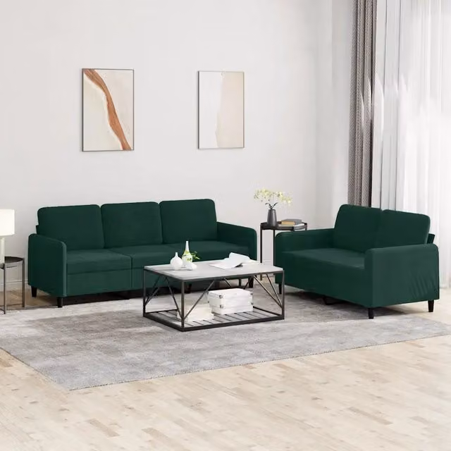 Set di 2 divani moderni vidaXL in velluto verde con cuscini inclusi – 1