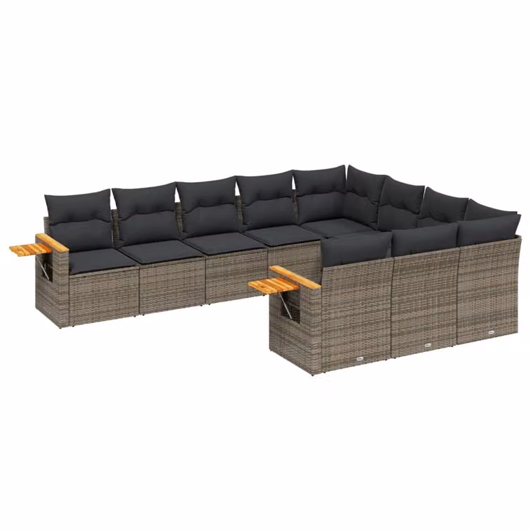 Set Divano da Giardino 10 pz con Cuscini Grigio in Polyrattan