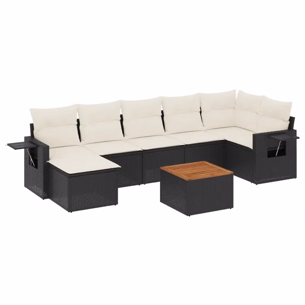 vidaXL Set Divani da Giardino a L in Polyrattan Nero con Cuscini e Tavolino da Esterno – 2