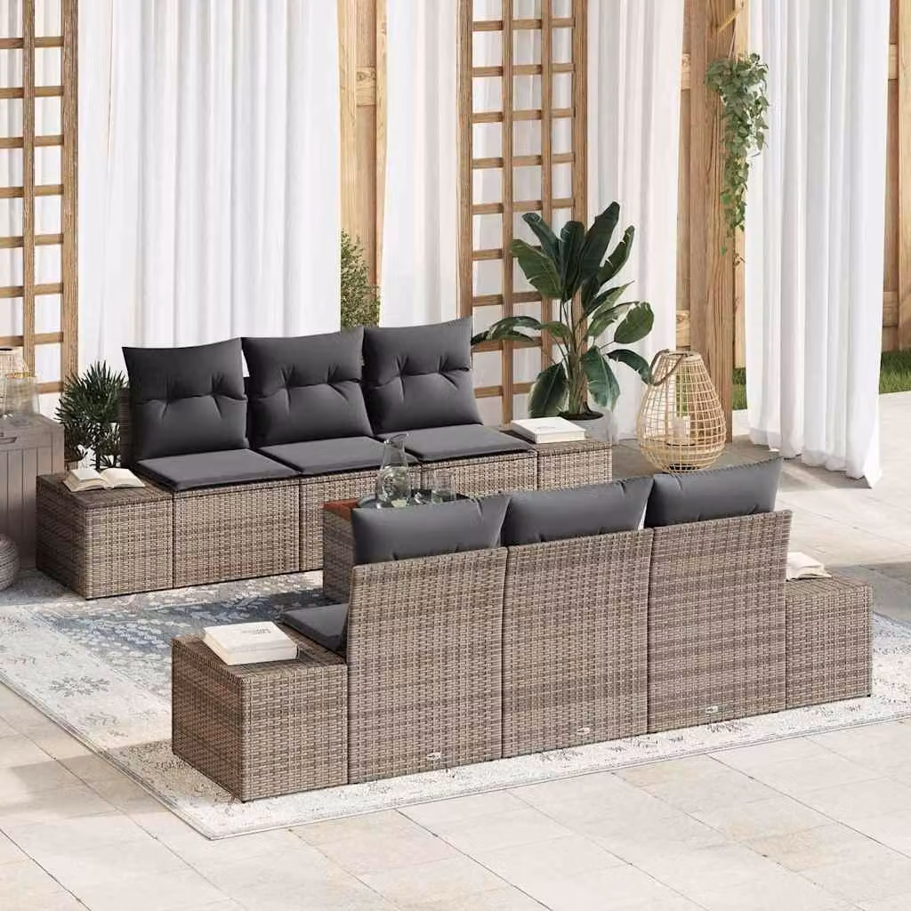 Set Divano da Giardino 7 pcs Grigio polyrattan
