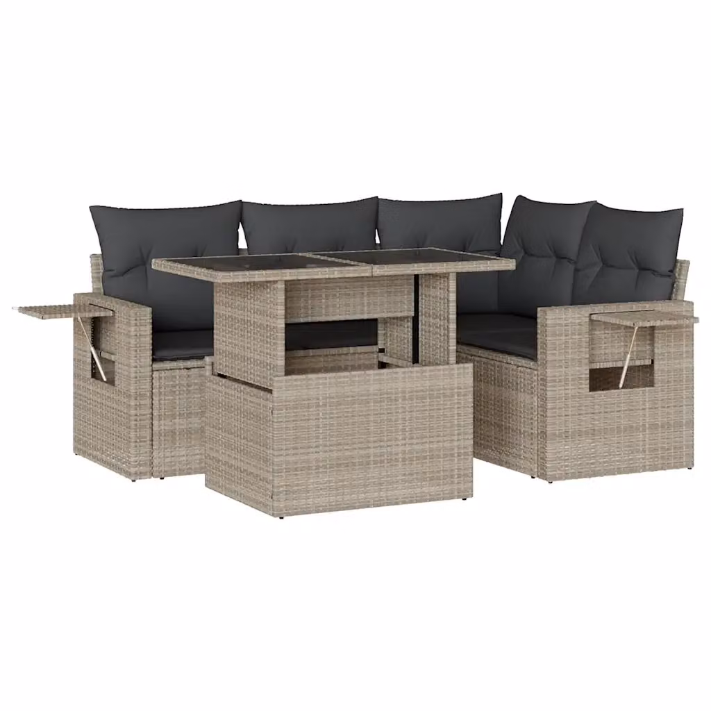 Set Divano da Giardino vidaXL 5 Pezzi a Forma di L in Polyrattan Grigio Antracite con Cuscini e Tavolino – 2